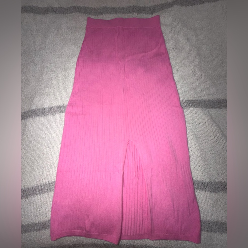 Free People Ribbed Hot Pink Midi Skirt with Front Slit